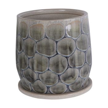Armadillo Azure Planter With Base Small - Ceramic - L20 x W20 x H22 cm - White/Blue/Grey