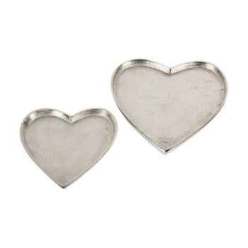 Esme Heart Plates (Set of 2) - Aluminium - L14 x W14 x H1 cm - Silver