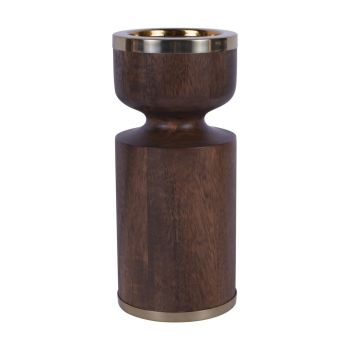 Amalfi Wooden Pillar Holder - Stainless Steel/Mango Wood - L10.5 x W10.5 x H23 cm - Gold/Brown