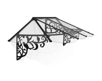 Patio Cover Lily Extendable Series Canopy Door Awning Kit 2600 Clear - Acrylic - L267.2 x W88 x H70 cm - Black