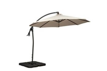 3m Deluxe Pedal Operated Rotational Cantilever Parasol with Cross Stand - Polyster/Aluminium - H255 x W300 x L300 cm - Ivory