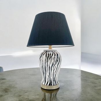 Zebra Pattern Table Lamp and Shade - Ceramic - L20 x W20 x H45 cm - Black/White