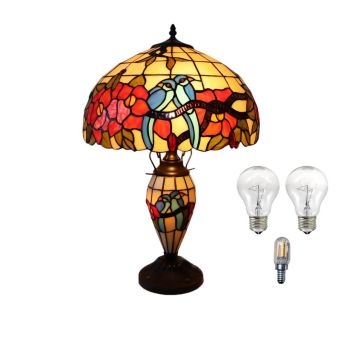 16 Inch Double Tiffany Lamp - L40 x W40 x H56 cm - Yellow/Red/Brown