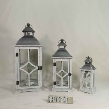 Hurricane Garden Lanterns (Set of 3) - Mango Wood