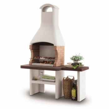 Palazzetti Jesolo 2 Masonry Barbeque with Side Table - Concrete/Stainless Steel - L71 x W160 x H238 cm - White/Brown