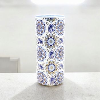 Floral Pattern Design Umbrella Stand - L20 x W20 x H46 cm - Navy/White