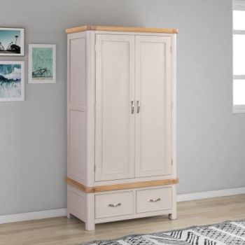 Bologna Painted Double Wardrobe with 2 Drawers - L57 x W102 x H191 cm - Oak