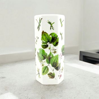 18 Inch Hexagonal Dragonflies and Green Leaves Design Umbrella Stand - L20 x W20 x H46 cm