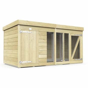 8ft x 4ft Dog Kennel and Run - Wood - L 127 x W 243 x H 127 cm