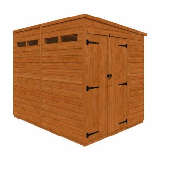 8x6 Flex Pent Security Doubel Door 12mm Flex - L238.8 x W175 x H203 cm - Solid Wood/Softwood/Pine - Burnt Orange