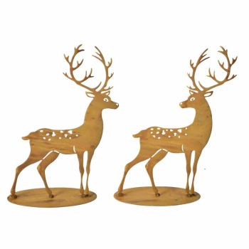 Stag Ornaments (Set of 2) - Metal  - L30 x W22 x H7 cm - Rusty