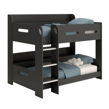 Bunk Bed with Built-In Shelves - L198 x W136 x H160 cm - Anthracite - Assembly Required