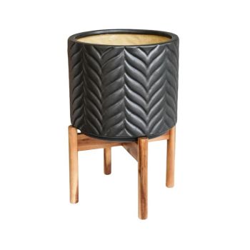 Aspen Chevron Planter - Ceramic/Wood - L22 x W22 x H34 cm - Mercury