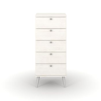 Augusta Curve 5 Drawer Narrow Chest - Pine/Plastic - L39.5 x W45 x H90.3 cm - White/Silver - Flat Packed