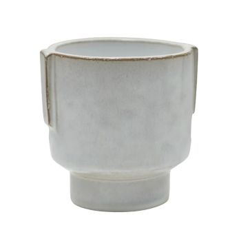 Aries Glazed Handles Planter - Stoneware - L19 x W19 x H15 cm - White