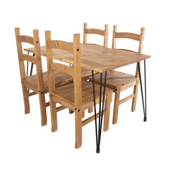 Augusta 1500 mm Large Rectangular Dining Table with 4 Corona Dining Chairs - Antique Waxed Pine