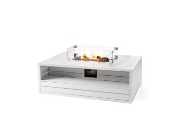 Aluminium Rectangular White Cocoon inc Burner and Glass Screen  - Firepit