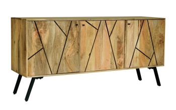 Amar 3 Door Sideboard - Iron Base - Mango Wood/Iron - L45 x W162 x H76 cm - Light Finish - Assembly Required