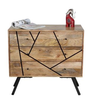 Amar 3 Drawer Chest - Iron Base - Mango Wood/Iron - L43 x W84 x H78 cm - Light Finish - Assembly Required
