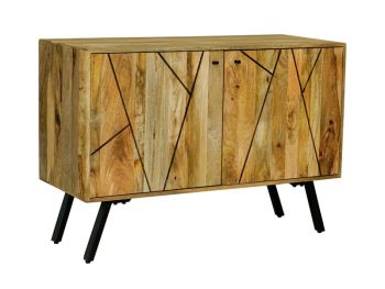 Amar 2 Door Sideboard - Iron Base - Mango Wood/Iron - L45 x W110 x H76 cm - Light Finish - Assembly Required