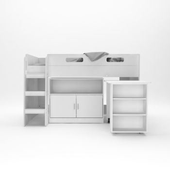 Kudl - Storage Mid Sleeper 01 Children's Bed with Desk and Cupboard - MFC/Wood - L98.6 x W195 x H120 cm - White