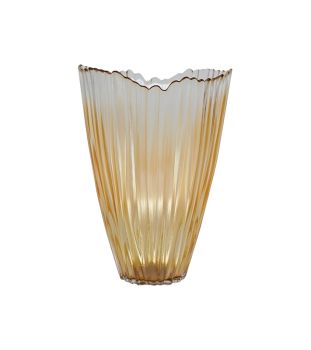 Amber Rippled Vase - Glass - L14.5 x W14.5 x H25 cm - Amber