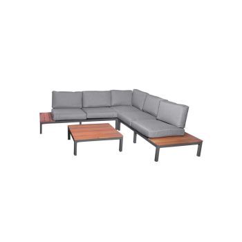 1 Aspen Mini 5 Seat Modular Set - Teak - H27 x W78 x L78 cm - Grey