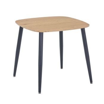 Square Dining Table with Light Oak Effect Top and Black Tapered Legs - MDF/Metal - L80 x W80 x H75 cm - Flat Packed