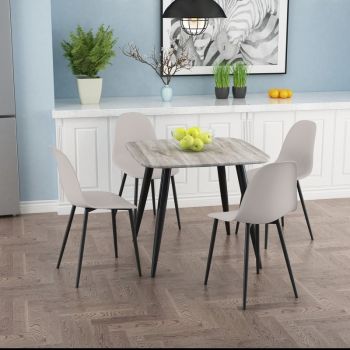 Aspen Tapered Legs Square Dining Table and 4 Curve Plastic Seat Chairs with Metal Legs - Grey Oak/Calico/Black - Flat Packed