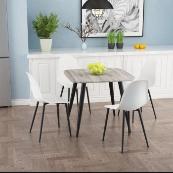 Aspen Tapered Legs Square Dining Table and 4 Curve Plastic Seat Chairs with Metal Legs - Grey Oak/Black/White - Flat Packed