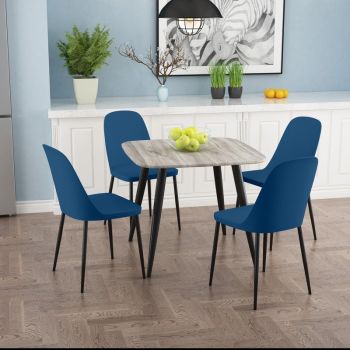 Aspen Tapered Legs Square Dining Table and 4 Duo Plastic Seat Chairs with Metal Legs - Grey Oak/Black/Blue - Flat Packed