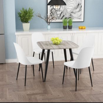 Aspen Tapered Legs Square Dining Table and 4 Duo Plastic Seat Chairs with Metal Legs - Grey Oak/Black/White - Flat Packed