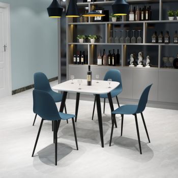 Aspen Tapered Legs Square Dining Table and 4 Curve Plastic Seat Chairs with Metal Legs - Black/Blue/White - Flat Packed