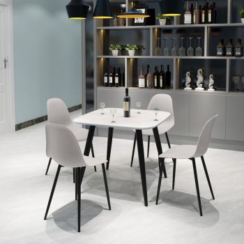 Aspen Tapered Legs Square Dining Table and 4 Curve Plastic Seat Chairs with Metal Legs - Black/Calico/White - Flat Packed