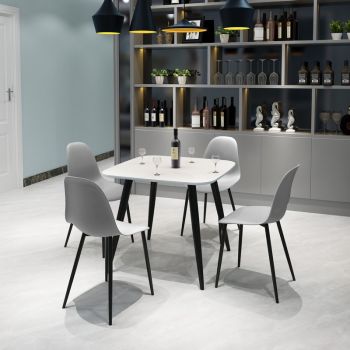 Aspen Tapered Legs Square Dining Table and 4 Curve Plastic Seat Chairs with Metal Legs - Black/Grey/White - Flat Packed