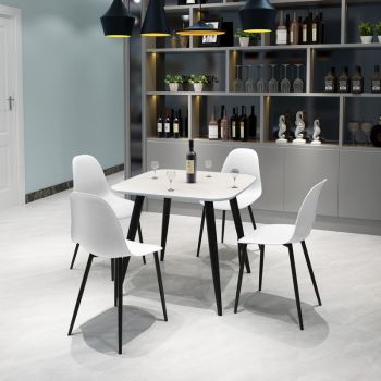 Aspen Tapered Legs Square Dining Table and 4 Curve Plastic Seat Chairs with Metal Legs - Black/White - Flat Packed