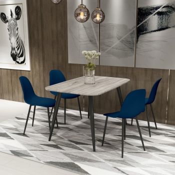 Aspen Tapered Legs Rectangular Dining Table and 4 Curve Plastic Seat Chairs with Metal Legs - Grey Oak/Black/Blue - Flat Packed