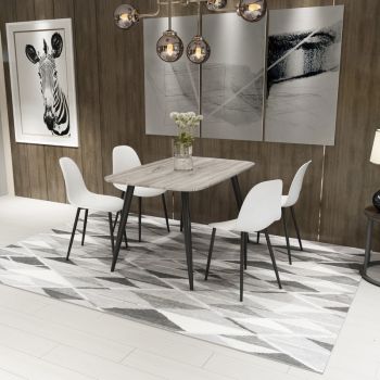 Aspen Tapered Legs Rectangular Dining Table and 4 Curve Plastic Seat Chairs with Metal Legs - Grey Oak/Black/White - Flat Packed