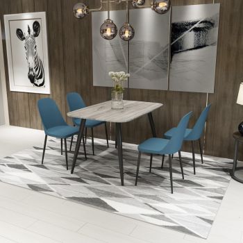 Aspen Tapered Legs Rectangular Dining Table and 4 Duo Plastic Seat Chairs with Metal Legs - Grey Oak/Black/Blue - Flat Packed