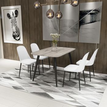Aspen Tapered Legs Rectangular Dining Table and 4 Duo Plastic Seat Chairs with Metal Legs - Grey Oak/Black/White - Flat Packed