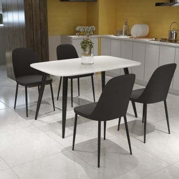 Aspen Tapered Legs Rectangular Dining Table and 4 Duo Plastic Seat Chairs with Metal Legs - White/Black - Flat Packed