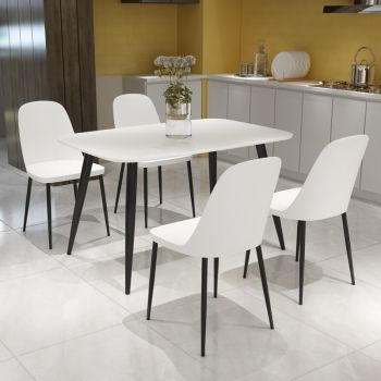 Aspen Tapered Legs Rectangular Dining Table and 4 Duo Plastic Seat Chairs with Metal Legs - Black/White - Flat Packed