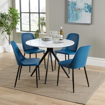 Aspen Round Dining Table and 4 Duo Plastic Seat Chairs with Metal Legs - Blue/Black/White - Flat Packed
