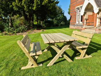 Ashcombe Table Set Sits 4 Including 2 Bench - L120 x W93 x H77 cm