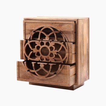 Flower of Life Three Chest of Drawers - Mango Wood - L72 x W38 x H80 cm - Natural