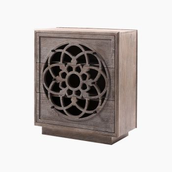 Flower of Life Three Chest of Drawers - Mango Wood - L72 x W38 x H80 cm - Grey