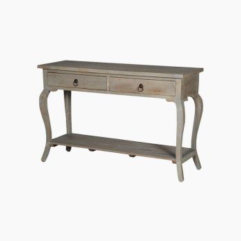 Sally Cottage Style Two Drawer Console Table - Mango Wood - L110 x W40 x H77 cm - Grey