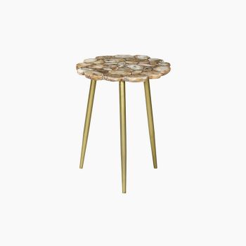 Myra Natural Agate End Table - Iron/Acacia Wood - L40 x W40 x H52 cm - Gold/Natural
