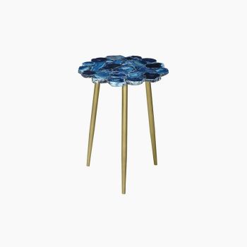 Myra Blue Agate End Table - Agate/Metal/Acacia Wood - L40 x W40 x H52 cm - Gold