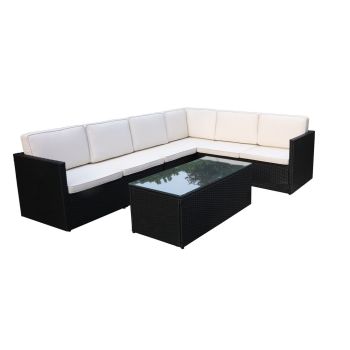 Berlin Corner Lounging Set - Synthetic Rattan - H43 x W110 x L55 cm - Black